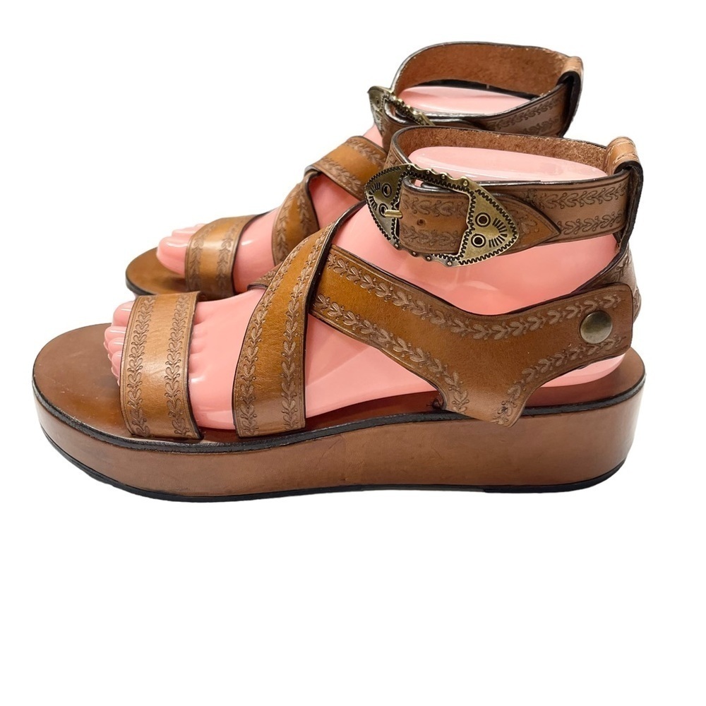 Isabel Marant Nuriee Leather Platform Sandal Cognac Size 40 - Picture 5 of 9